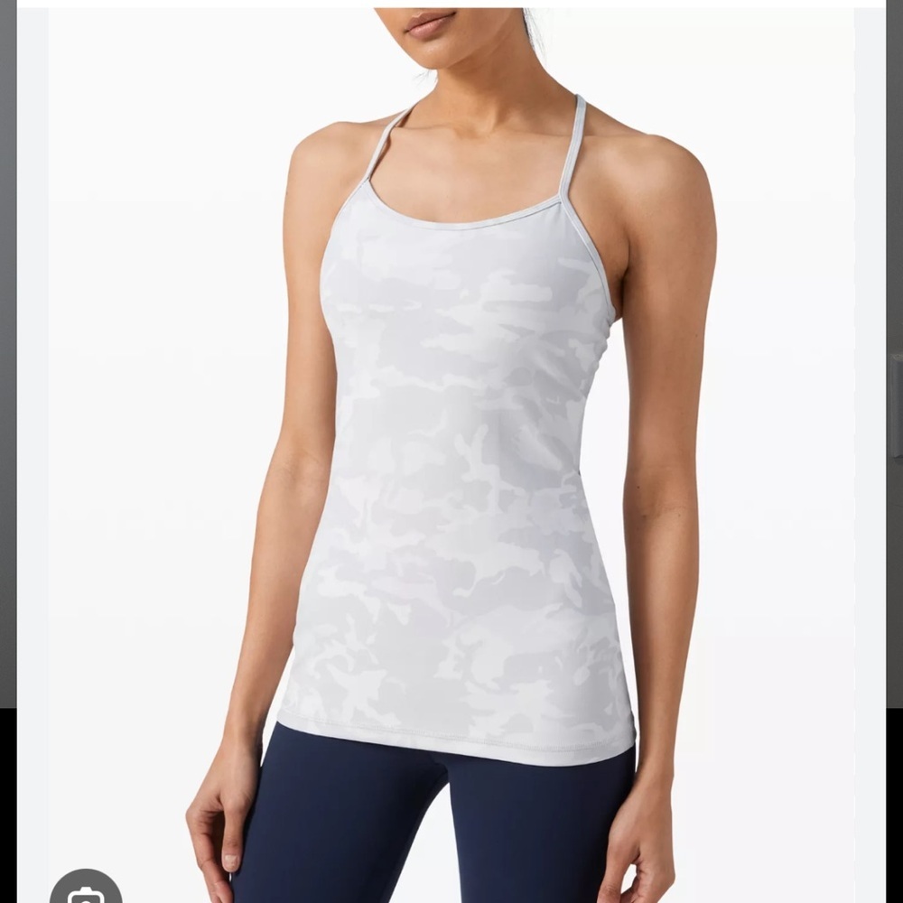 Lululemon Light Gray & White Camo power Y Tank Top size 6.